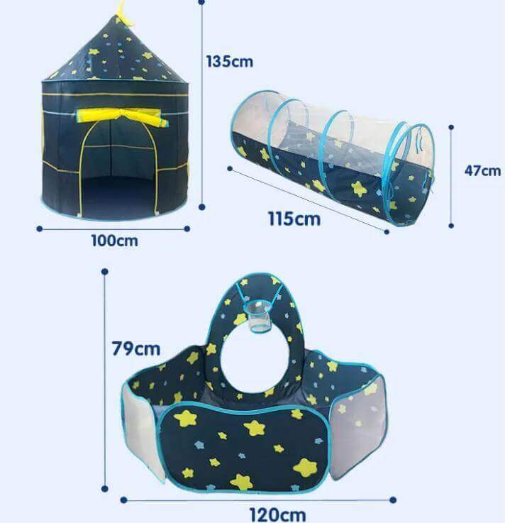 Moon šator za decu sa tunelom i bazenom za loptice